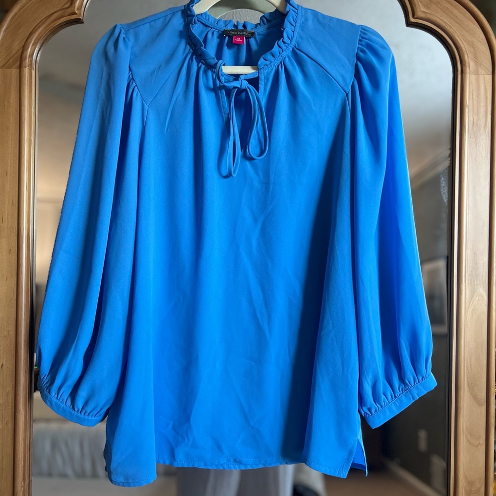 Vince Camuto Vibrant Blue Tie-Neck Blouse - Picture 2 of 4